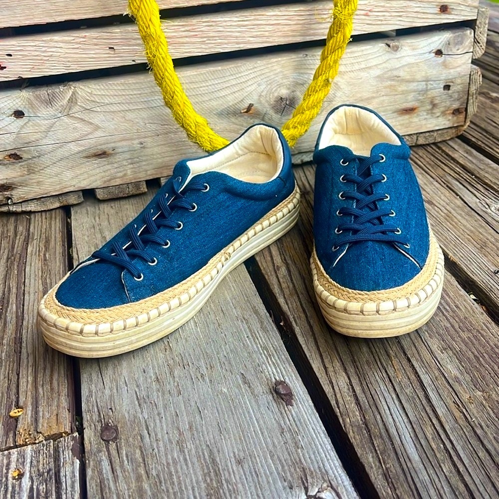 Sam Edelman Kavi Platform Espadrille Sneakers Denim Blue 8.5 Rope Sole - Picture 7 of 16